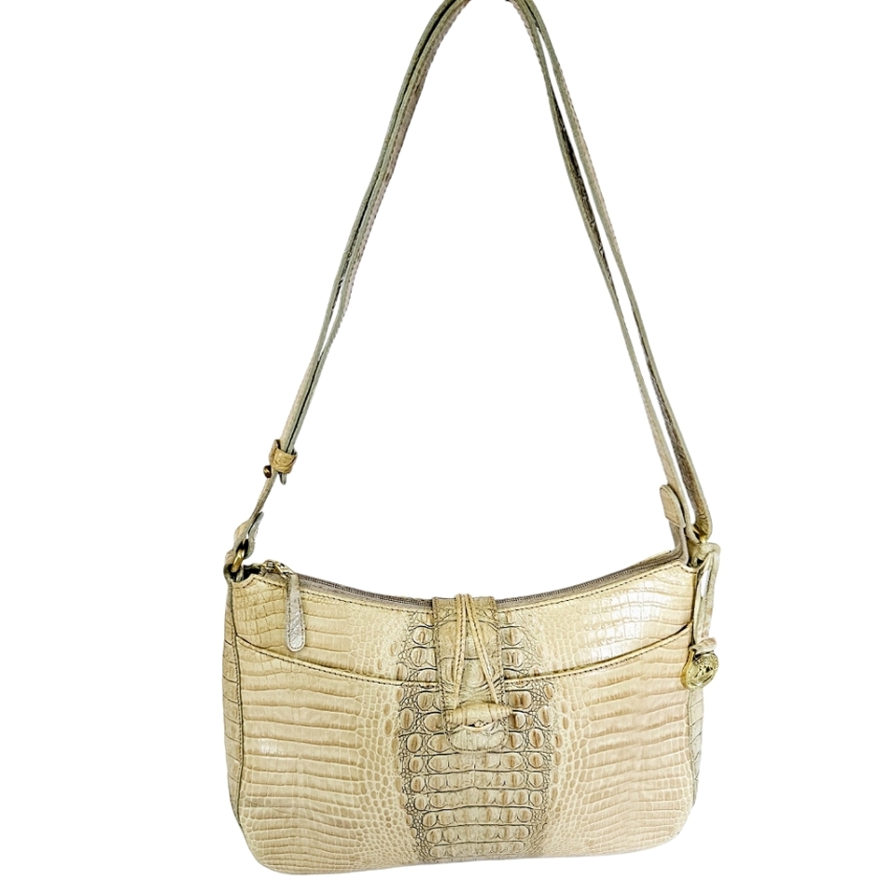 Vintage Brahmin Isabelle Toggle Ivory Cream Crocodile Leather Shoulder Bag Purse